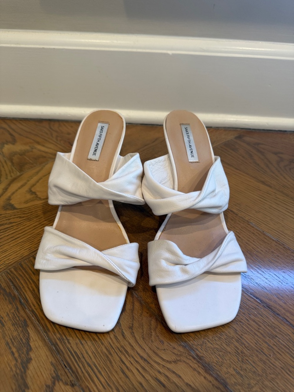Saks Fifth Avenue White Knotted Double-Band Slide Sandals - Picture 1 of 3